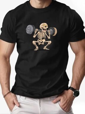 Men’s  Navy Graphic Tee with Skeleton Weightlifter